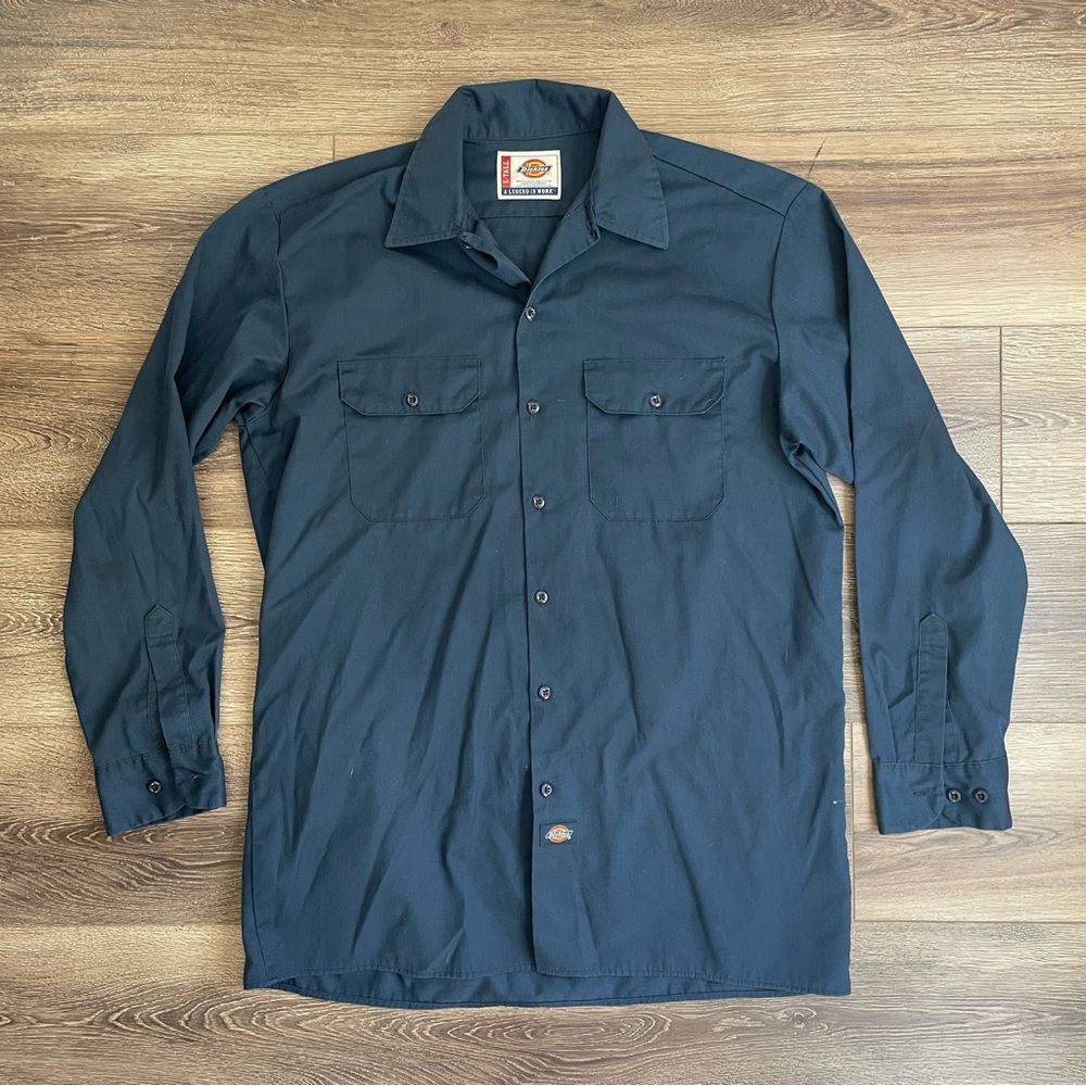 Men’s Dickies Industrial Long Sleeve Work Shirt, Navy Blue, RN20G97